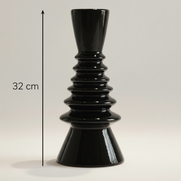 Vase Design Sculptural – 32 cm (Noir, Blanc & Blanc Cassé) – Image 2
