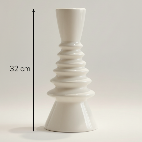 Vase Design Sculptural – 32 cm (Noir, Blanc & Blanc Cassé)