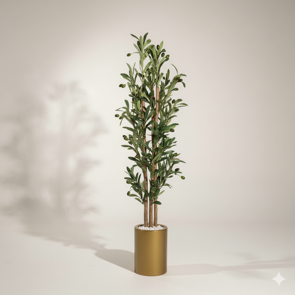 Olivier semi-artificiel 1,50 m – Décoration élégante disponible en doré, blanc, noir et bleu roi