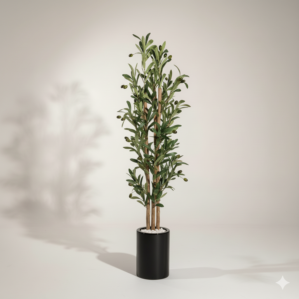 Olivier semi-artificiel 1,50 m – Décoration élégante disponible en doré, blanc, noir et bleu roi – Image 4