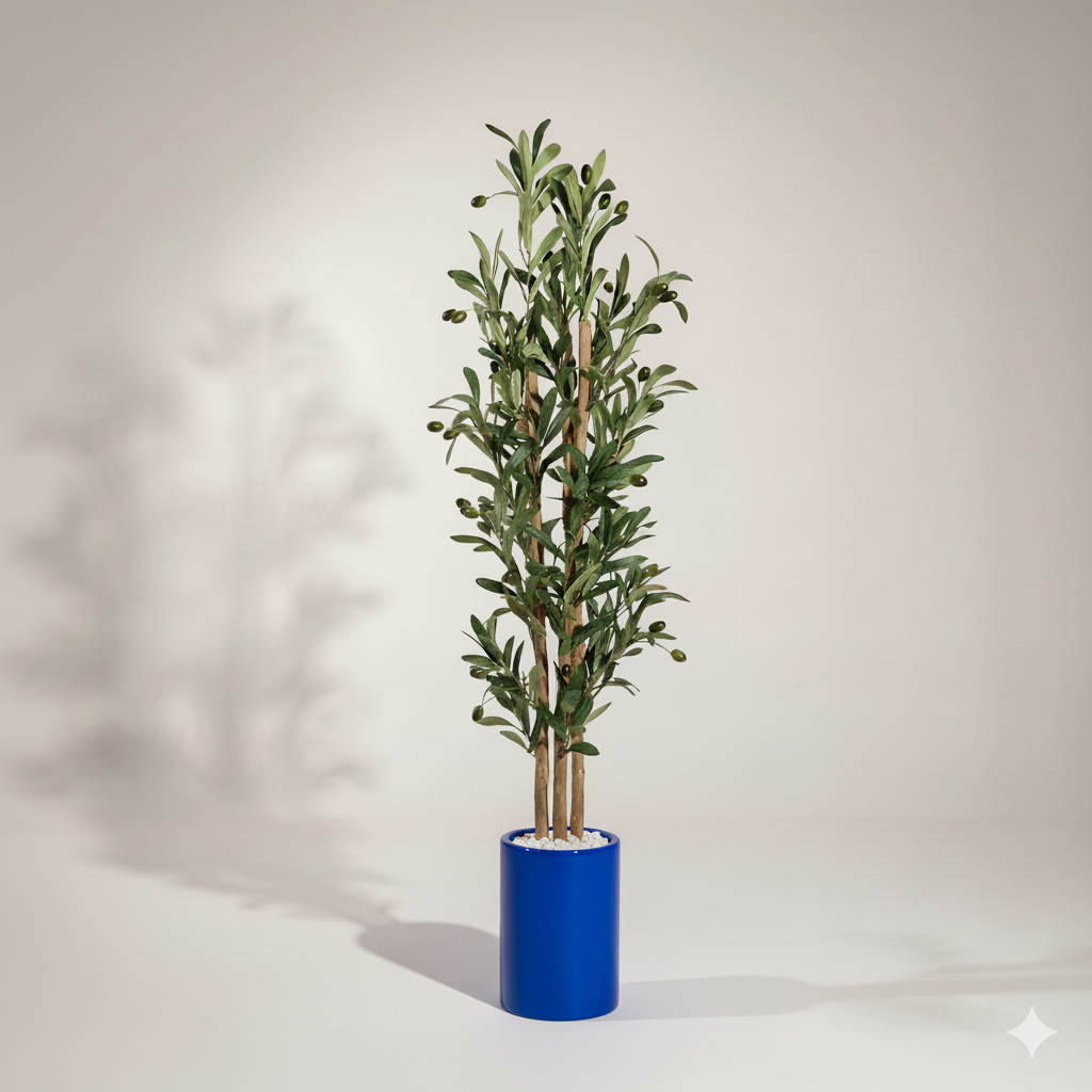 Olivier semi-artificiel 1,50 m – Décoration élégante disponible en doré, blanc, noir et bleu roi – Image 2