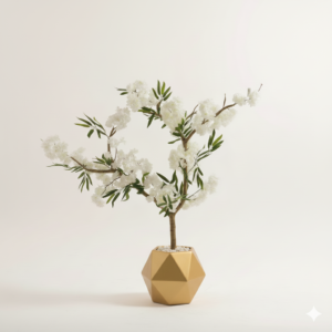 Arbre décoratif blanc avec vase géométrique design